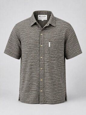 Columbia Men's Large Shirt Brown Black Plaid Short Sleeve Button-Down Casual